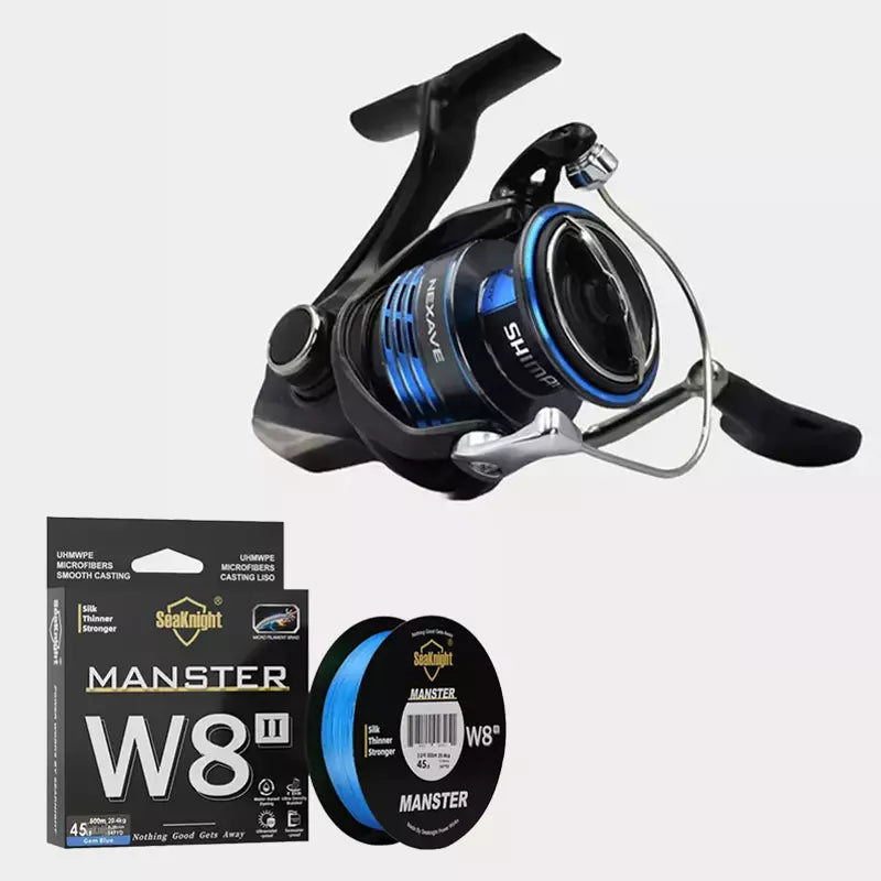 Molinete Shimano Nexave + Linha Multifilamento SeaKnight-MANSTER W8 II 300mt